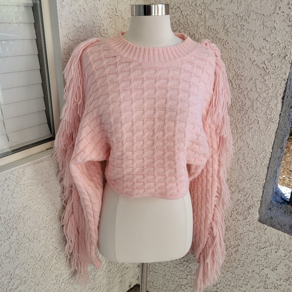 Hot & Delicious Sweaters - Hot & Delicious Pink Fringe Cropped Sweater